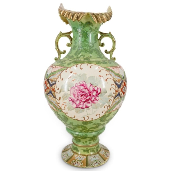 Japanese Satsuma Moriage Hand Painted Porcelain Vase